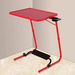 TABLE MAGIC – Pro with Footrest Extended Work Space Laptop Table Mat Finish Multipurpose Height Adjustable Work Study Tv Tray Table Lap Desk (Pro- Footrest Cherry Red)