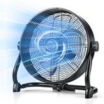 Air Choice 12" Rechargeable Battery Powered Fan, Portable Outdoor Fan with AC Adapter and USB Output, 360° Tilt, 20H Run Time, Industrial All Metal Air Circulator, Camping Hurricane Garage Jobsite