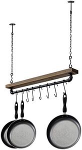 MyGift Industrial Pipe & Wood Ceiling Mounted Hanging Pot Rack with 8 S-Hooks