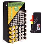 BLOSTM Battery Organiser Storage Box - Large Capacity Battery Holder with 110 Battery Slots - Plastic Battery Box Fits AAA, AA, 9V, C, D & Button Cell Batteries - Includes Universal Battery Tester