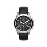 Fossil Watch for Men Grant, Quartz Chronograph Movement, 44 mm Silver Stainless Steel Case with a Genuine Leather Strap, FS4812IE