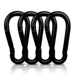 AUTMATCH Carabiner Clips, 3" Carbon Steel Spring Snap Hook Caribeener Clips Buckle Pack Grade Heavy Duty Carabiners Quick Link for Camping, Fishing, Hiking, Traveling, Black, 4 Pack