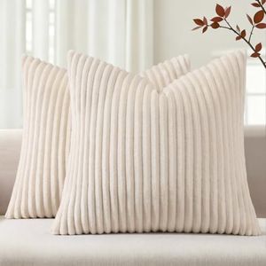 Simmore Decorative Throw Pillow Covers 26x26 Set of 2, Soft Neutral Plush Flannel Double-Sided Fluffy Couch Pillow Covers for Sofa Living Room Home Decor, Beige