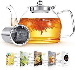 Glass Teapot, 40oz/1200ml Glass Tea Pot with Removable Stainless Steel Infuser, Clear Teapot for Blooming Tea, Loose Tea, Flowering Tea, Borosilicate Glass Teapot with Scale Line, and Tea Brewer Guide