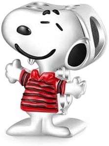 GNOCE Peanuts Snoopy Striped Short-Sleeve Charm for Women, S925 Sterling Silver Dangle Charms for Women Wife, Valentine‘s Day, Mother’s Day Jewelry