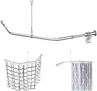 Quany Life Corner Shower Curtain Rod - 304 Stainless with Ceiling Support,for Bathroom Bathtub, Clothing Store,Private Space (24"x 30" x 24")