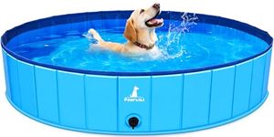 Pourbibi PVC Foldable Pet Dog Paddling Pool Puppy Swimming Pool Portable Dog Pool Large Bathing Tub for Indoor Outdoor 𝟏𝟐𝟎𝐱𝟑𝟎𝐜𝐦 (𝟓𝐦𝐦 𝐅𝐢𝐛𝐞𝐫𝐛𝐨𝐚𝐫𝐝𝐬)