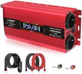 LVYUAN Voltage Converter 24 V 230 V 1500 W / 3000 W Inverter with LCD Screen, 4 Fuses, 3 Reminder Lights, 2 EU Socket, Fan and 5 V USB Ports Including Car Cigarette Lighter Plug