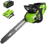 Greenworks 40V 16" Brushless Cordless Chainsaw (Gen 2) (Great for Tree Felling, Limbing, Pruning, and Firewood / 75+ Compatible Tools), 4.0Ah Battery and Charger Included