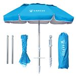 AMMSUN 6ft Folded Travel Beach Umbrella fit in Suitcase with Sand Anchor Tilt Silver Coating Inside UPF 50+UV Protection Portable Compact Foldable beach umbrella for Travel,Sun and Outdoor Sky Blue