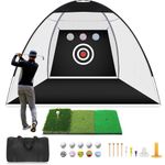 Golf Net, 10x7ft (3×2.1m) Golf Practice Net with Tri-Turf Mat, Designed for Indoor Outdoor Home, Hitting Aid Nets for Backyard Driving Real Balls, Great Choice for Men Dad Husband & Golfers