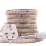 GQL 2m LED Strip AC 220V 240V IP65 Waterproof 3014 SMD 120LEDs/m Commercial Rope Light, Warm White Ribbon for Home Kitchen Cabinets Ceiling Garden Decoration UK Plug