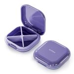 ONTERATE Daily Pill Organizer 4 Compartments, Portable Travel Pill Case, Mini Pill Container for Purse Pocket, Compact Travel Medicine Organizer for Vitamin, Cod Liver Oil, Supplement (Purple)