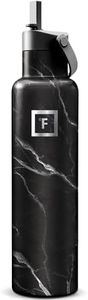 IRON °FLASK Camping & Hiking Hydration Flask with Straw, Narrow Mouth Insulated Stainless Steel Sports Water Bottle - Black Marquina 24 oz - Straw (1 Lid)