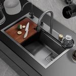 COOTER 30 X 18 Waterfall Kitchen Sink Integrated Honeycomb Design 304 Grade with Black Matt Finish Single Bowl Multifunctional Sink For Kitchen