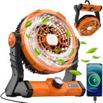 Homdat Camping Fan with 20000mAh Portable Fan Rechargeable with LED Lantern, Usb Fan with Hanging Hook, Beach Fan Rechargeable Use as Power Bank, Quiet and Adjustable Battery Powered Fan, Travel Fan