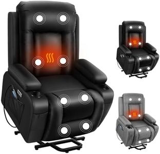 ALFORDSON Recliner Chair with Dual USB Charging Ports, Electric Heated Massage Armchair Fully Automatic Lifting and Reclining, PU Leather Lounge Sofa Remote Control for Home Room and Office, Black