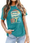 QAUN Vintage 1974 T Shirts for Women 50th Birthday Gift Shirts Retro Birthday Casual Short Sleeve Blouse Tops(CyanBlue, Large)