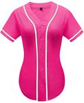 babyhealthy Womens Baseball Jersey Button Down Plain Tshirts Hip Hop Softball Sports Active Tee, Rose Red, XL