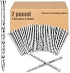 Tandefio 2 Pounds Hardened Flooring Nails 304 Stainless Steel Spiral Shank Fence Deck Nails 2-1/4 Inches Silver Twisted Nails for House Floor Repairing Wall Woodworking Baseboard