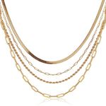 Sewyer Dainty Gold Layered Necklace for Women Gold Plated Layering Necklaces Set Snake Herringbone Chain Layered Necklace Simple Women Jewelry Gifts