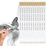 12 Pcs Highlight Eraser Pencil for Artists Professional Drawing Erasers, Pencil Erasers for Artists Drawing Supplies Set Wooden Sketch Eraser Pen for Sketching Portrait Revise Details (White)