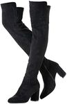 N.N.G Womens Over The Knee Boots Winter Suede Pointed Toe Chuck Heel Comfy Elastic Opening, Black/3 Inch Heel, 6.5