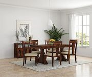 WOODSTAGE Sheesham Wood 6 Seater Dining Table with 6 Cushion Chairs for Home Living Room Hall Wooden Furniture Dinner Table Set for Hotels and Restaurants (Brown Finish) | 1 Year Warranty