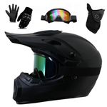Youth Adult Electric Dirt Bike Full Face Motorbike Helmet Set for Boys Girls Quad Bikes BMX MTB ATV Offroad Helmet with Goggles Gloves Mask DOT Approved(226 monochrome,M(56-57CM))