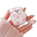 MINSCOSE Compatible with AirPods 1/2 Clear Case,Cute Cartoon Flower Pattern Design with Floral Keychain, Soft TPU Protective Shockproof Case for AirPod 1&2 for Girls Women-Pink