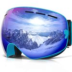 COPOZZ Ski Goggles, G1 Mens Womens Ski Snowboard Snowboarding Goggles - Over Glasses Double Lens Anti Fog Frameless,Cool REVO Mirror Blue for Men Women Youth Snowmobile Skiing