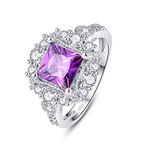 Psiroy 925 Sterling Silver Princess Cut Simulated Pink Topaz Halo Promise Ring for Women