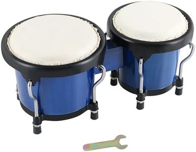 VANPHY Wood Bongos Drum Set for Beginners Natural Adult Bongo with Tuning Wrench Bongo Drums 4" and 5" Tunable Percussion bongo drum Natural Animal Hides Metal (Blue)