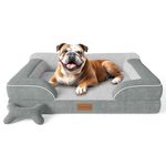 CWAWZ Dog Beds for Large Dogs, Orthopedic Dog Bed with Cooling Gel Memory Foam, Waterproof Large Dog Bed with Removable Washable Cover, 36" Dog Sofa Couch Dutch Velvet with Bone Toy, Light Gray