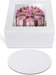 O'CREME Cake Boxes 9" x 9" x 5" and Round Cake Boards 9" Inch, Bakery Box with Window - 10 Pack of Each - White Kraft Paperboard - Bakery Cake Supplies - 10 Pack