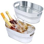 Galvanized Tub 2 Pcs 3 Gallon Metal Beverage Ice Buckets for Parties Drink Wine Beer Champagne Tin Large Buckets with Scoops for Cocktail Mimosa Bar Supplies