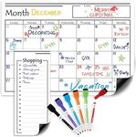 Magnetic Dry Erase Calendar Set | 2pk Monthly Fridge Calendar White Board Planner Organizer, Magnet Grocery List, 6 Color Markers | Magnetic Calendar for Fridge, Family Kitchen, Office, Classroom