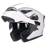 ILM Motorcycle Dual Visor Flip up Modular Full Face Helmet DOT with 7 Colors (S, White)