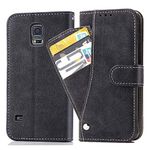 Asuwish Galaxy S5 case, leather case, folding protective wallet case with card slot, stand, thin, shockproof, tempered glass + mobile phone case for Samsung Galaxy S5 (5.1 inches), black