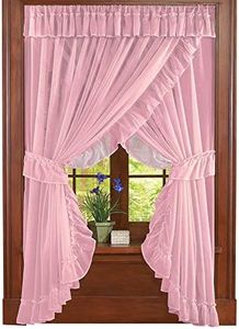 Collections Etc Isabella Ruffled Sheer Fabric Curtain Set Rose NO Size