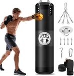 Punching Bag for Adults, 4FT PU Heavy Boxing Bags with Chain Ceiling Hook, Hanging Boxing Bag for Kickboxing Muay Thai Karate Judo Taekwondo Home Gym Training, Unfilled