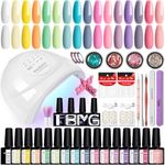 PHOENIXY Gel Nail Kit - 40Pcs Gel Nail Polish Kit with U V Light 48W Nail Lamp Gel Top Coat Glossy Matte Glitter Manicure Kit Gifts for Women