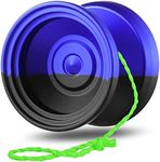 MAGICYOYO V8 Responsive Metal Yoyo for Kids Beginners + Yoyo Glove + 6 Yoyo Strings (Black Blue), Black and Blue