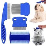 Molain Flea Comb, 4Pcs Pet Lice Combs for Dogs Cats, Stainless Steel Tear Stain Remover Combs Hair Brush Effectively Clean Removes Tangles Dirt Fleas Lice Ticks for Pets Hair Comb