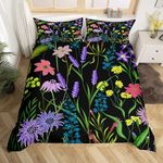 Feelyou Wild Flowers Bedding Set Colorful Vintage Herbs Comforter Cover for Kids Floral Duvet Cover otanical Spring Flowers Bedspread Cover 3Pcs with 2 Pillow Case King Size