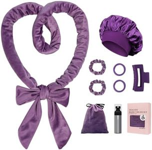 ZILAMPU Heatless Hair Curler, Heatless Hair Curlers to Sleep In Overnight Curls Headband, 70" Long Soft No Heat Curling Headband for Women Girl Long Wave Hair Rollers, 9 PCS Heatless Curl Set -Purple