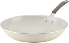Rachael Ray Cucina Ceramic Nonstick Frying Pan/Skillet, 12.5 Inch Non Stick Open Fry Pan, Dishwasher Safe - Almond