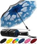 Rain-Mate Compact Travel Umbrella - Pocket Portable Folding Windproof Mini Umbrella - Auto Open and Close Button and 9 Rib Reinforced Canopy (Blue Sky)