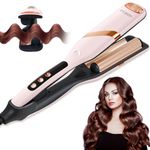 FTJKGH Hair Waver Hair Crimpers for Women - Hair Curler for Women and Girls 32mm Wave Curling Iron Professional Crimping with 5 Heat Setting Anti-Scald Hair Care for Wide Deep Waves(Pink)