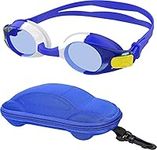 Kids Swimming Goggles for Children, Soft Silicone Anti-Fog Swim Goggles with Blue Car Case For 3-12 Years Old Boys and Girls